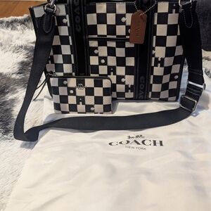 Coach Checkered Tote and Wallet Set